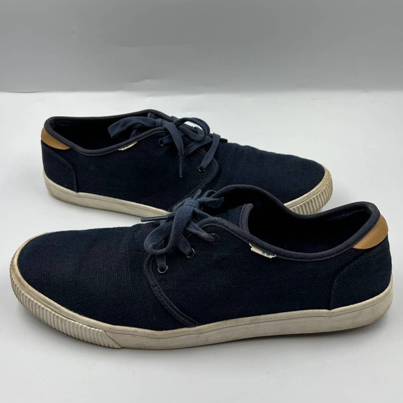 TOMS Navy Blue Sneakers Tennis Shoes Canvas Lace Up Shoes Men's 10.5 - Picture 2 of 10